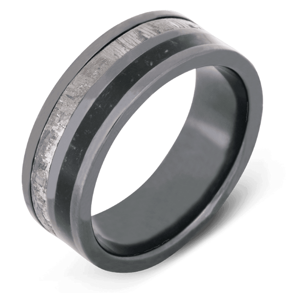 Men's Dinosaur Bone Wedding Ring with 9mm Black Zirconium Band | Bonzerbands