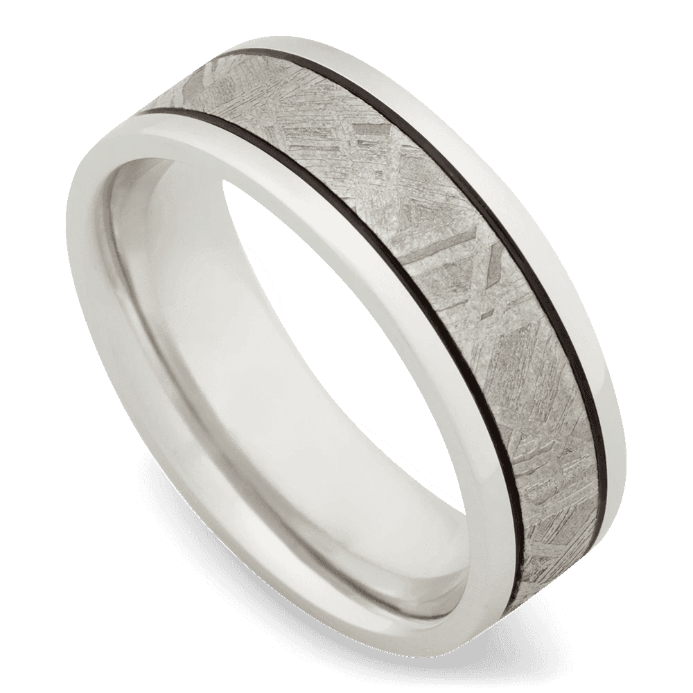 Men's Cobalt Chrome Wedding Ring with 7.5mm Gibeon Meteorite Band | Bonzerbands