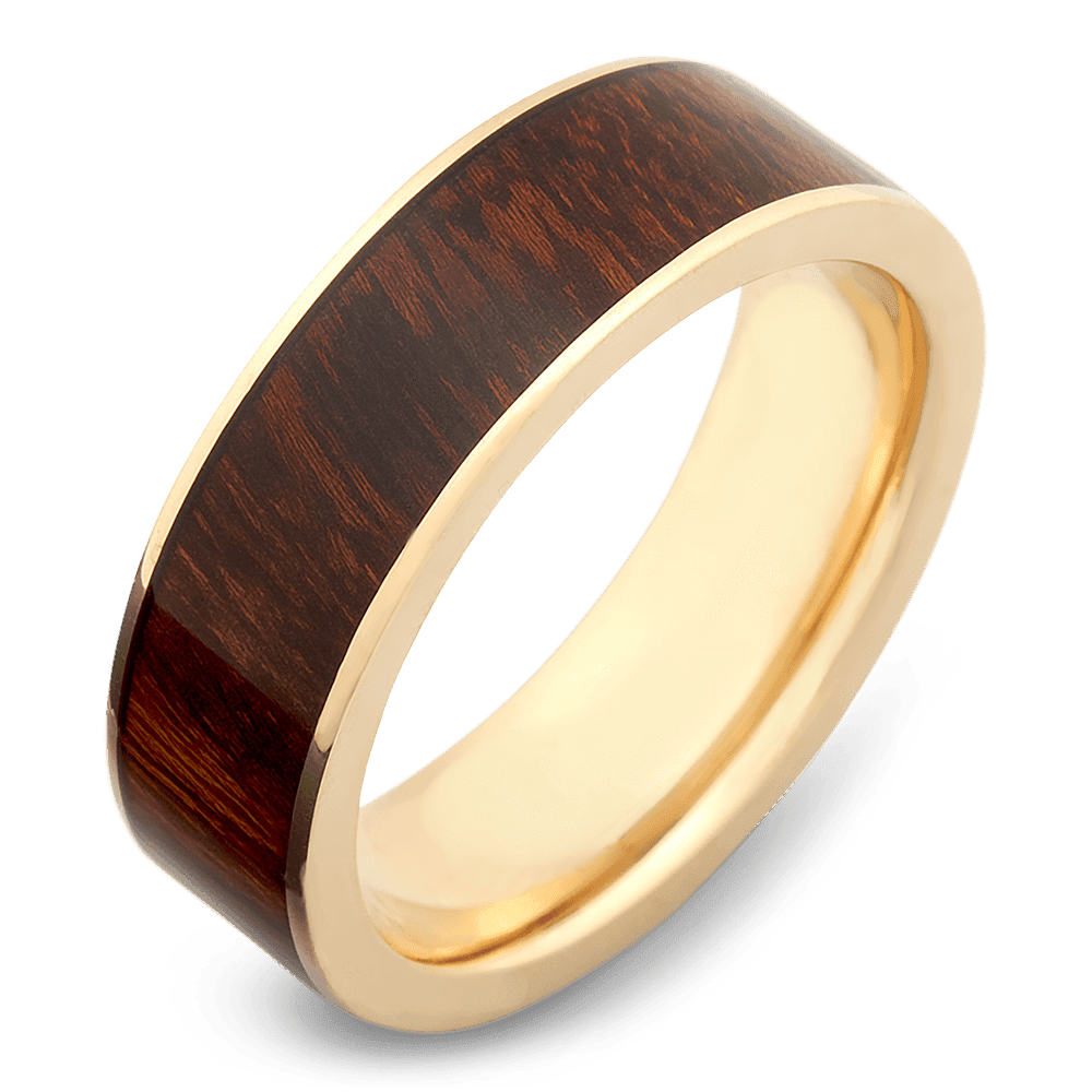 Men's 10k Yellow Gold Wedding Ring with 8mm Desert Iron Wood Band | Bonzerbands