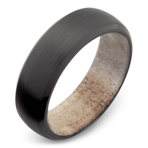 Men's Black Zirconium Wedding Ring with 8mm Deer Antler Band | Bonzerbands