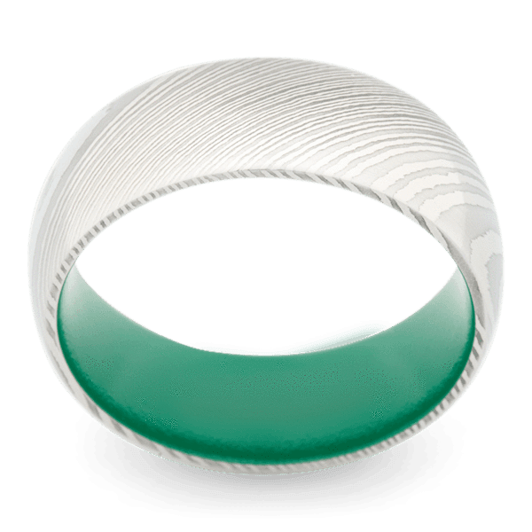 Men's Damascus Steel Wedding Ring with 8mm Green Cerakote Band | Bonzerbands