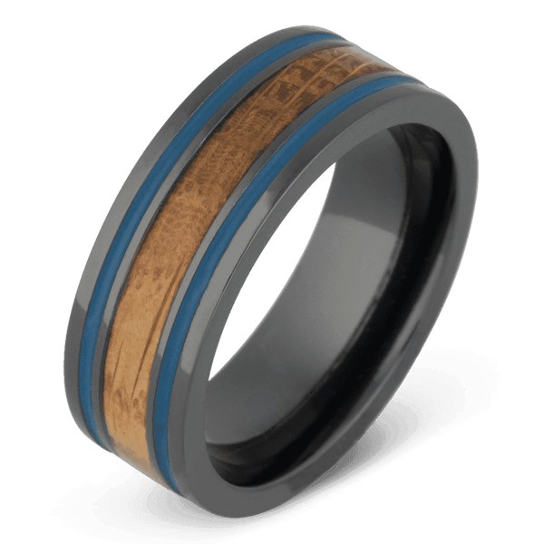 Men's Black Zirconium Wedding Ring with 8mm Whiskey Barrel Band | Bonzerbands