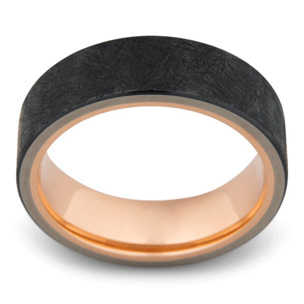 Men's Black Zirconium Wedding Ring with 7mm 14k Rose Gold Band | Bonzerbands