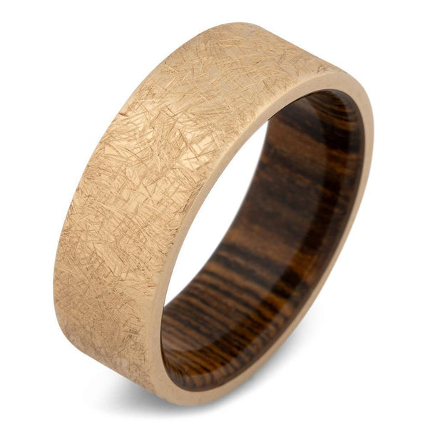 Men's 14k Yellow Gold Wedding Ring with 8mm Cocobolo Wood Band | Bonzerbands