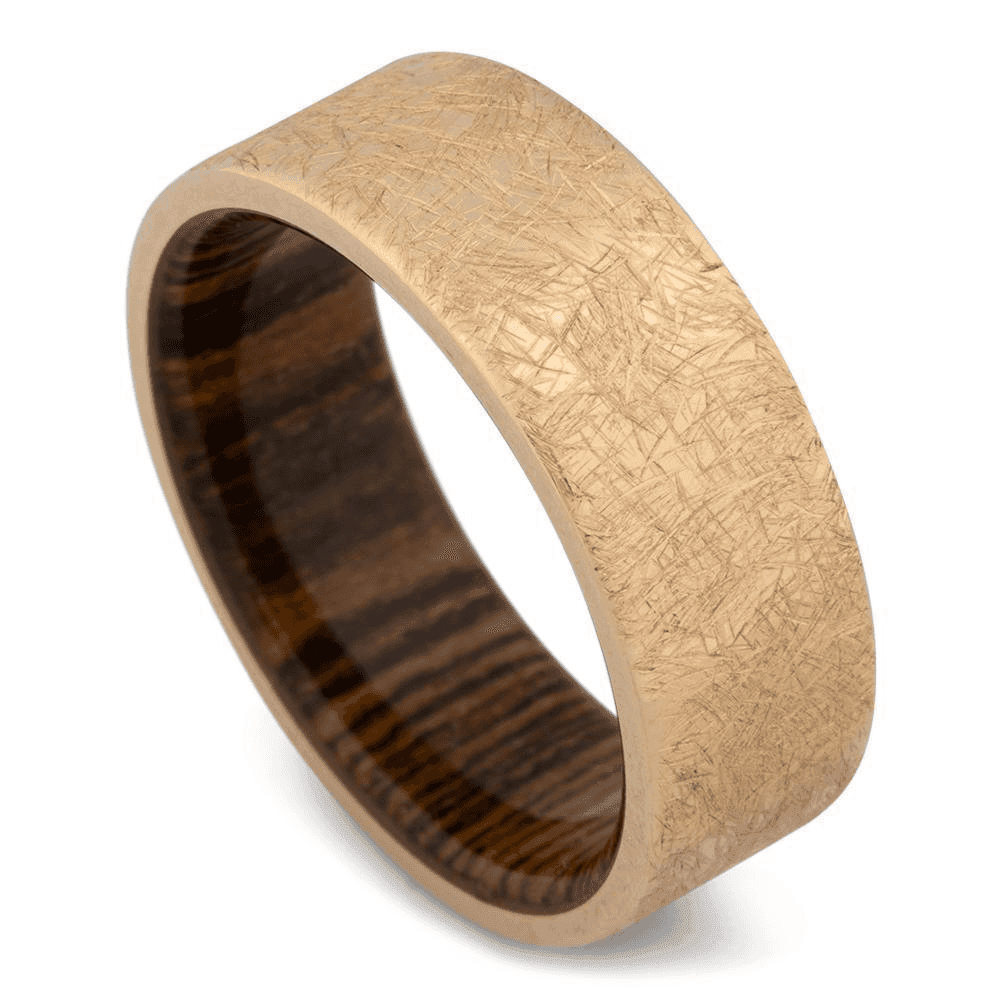 Men's 14k Yellow Gold Wedding Ring with 8mm Cocobolo Wood Band | Bonzerbands