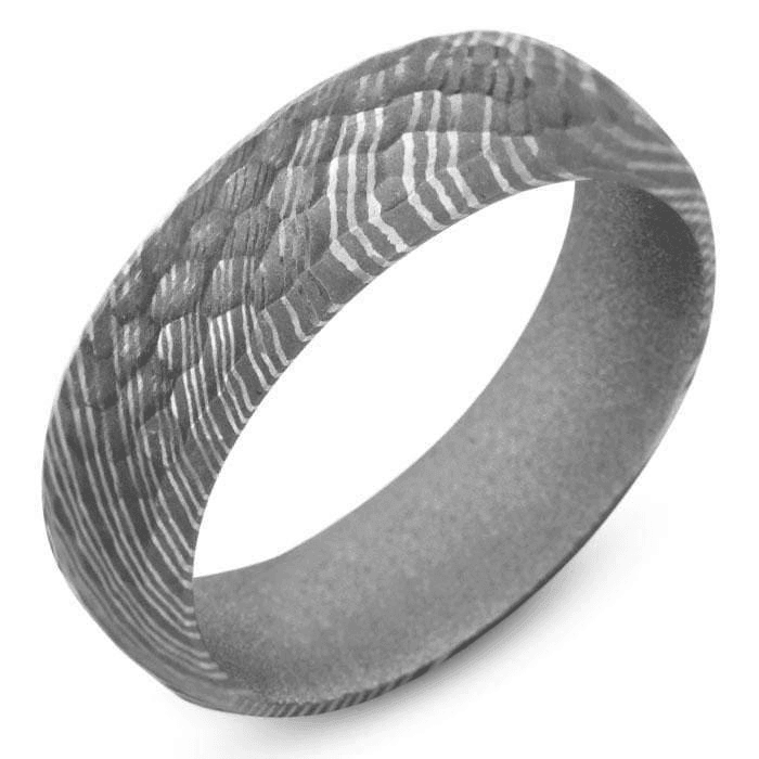 Men's Damascus Steel Wedding Ring with 7mm Silver Band | Bonzerbands