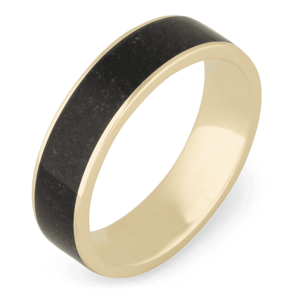 Men's 10k Yellow Gold Wedding Ring with 6mm Black Dinosaur Bone Band | Bonzerbands