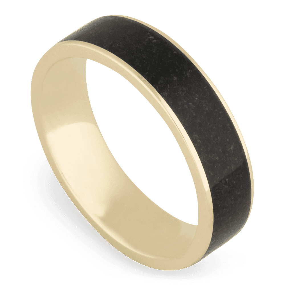 Men's 10k Yellow Gold Wedding Ring with 6mm Black Dinosaur Bone Band | Bonzerbands