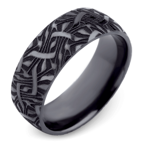 Men's Black Zirconium Wedding Ring with 8mm Snake Design Band | Bonzerbands