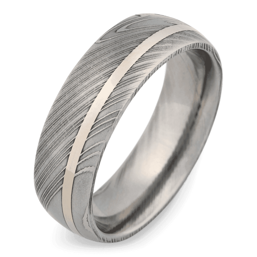 Men's Damascus Steel Wedding Ring with 7mm Sterling Silver Band | Bonzerbands