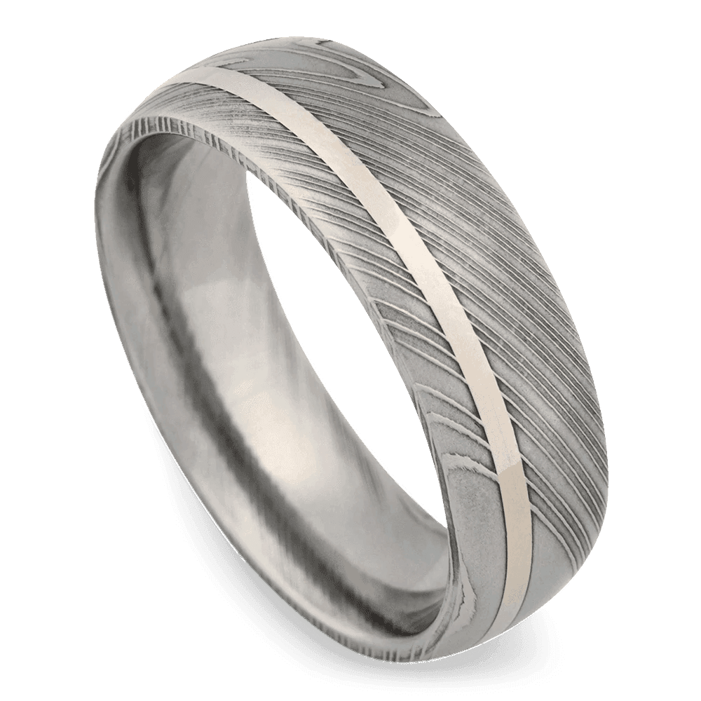 Men's Damascus Steel Wedding Ring with 7mm Sterling Silver Band | Bonzerbands