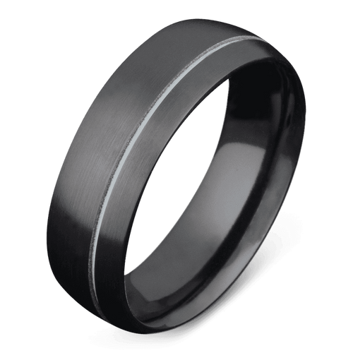 Men's Black Zirconium Wedding Ring with 7mm Offset Cerakote Groove Band | Bonzerbands