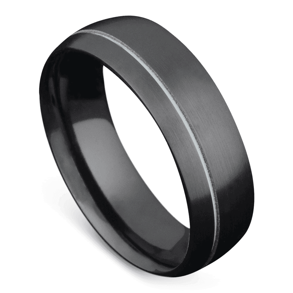 Men's Black Zirconium Wedding Ring with 7mm Offset Cerakote Groove Band | Bonzerbands