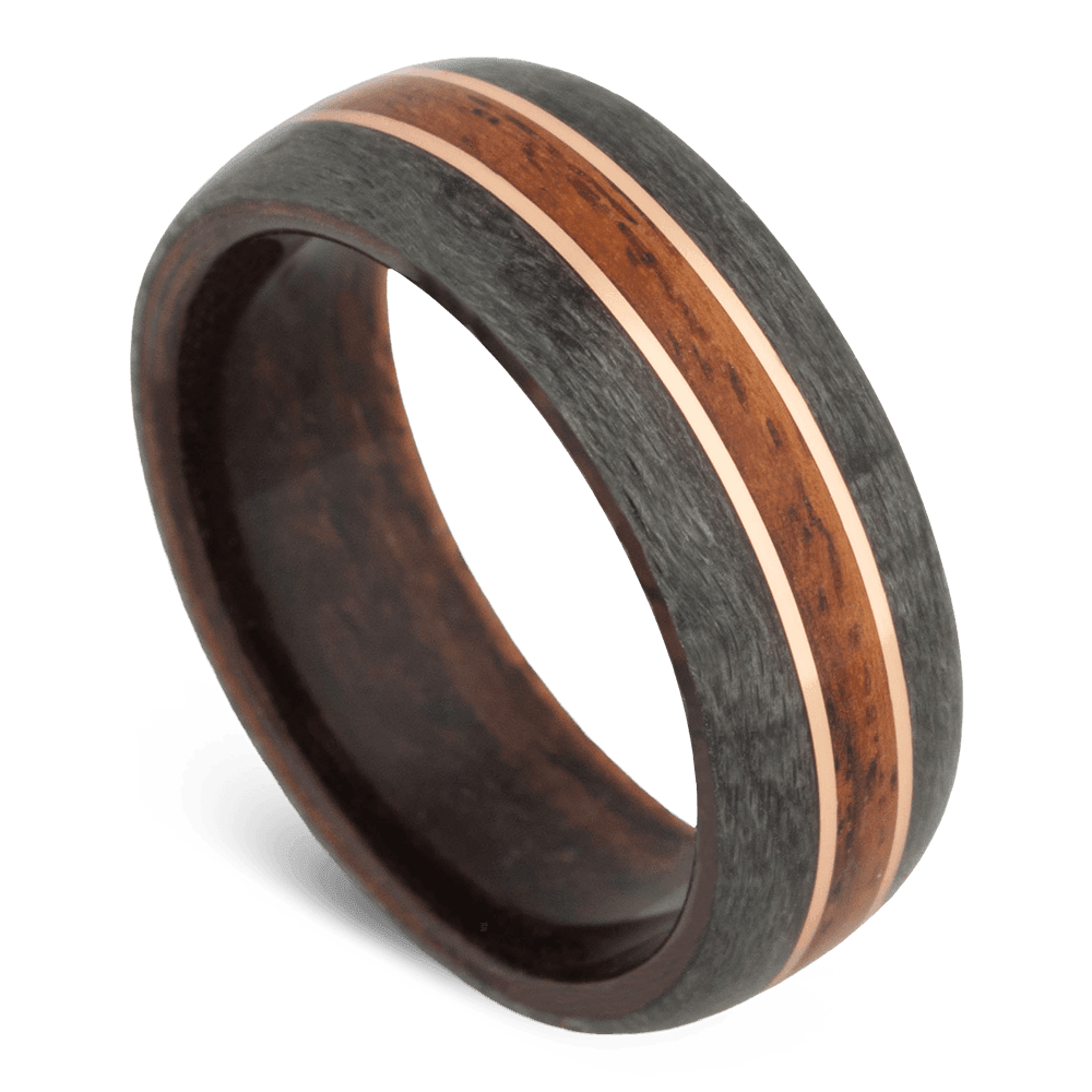 Men's Grey Maple Wood Wedding Ring with 8mm Rosewood Band | Bonzerbands