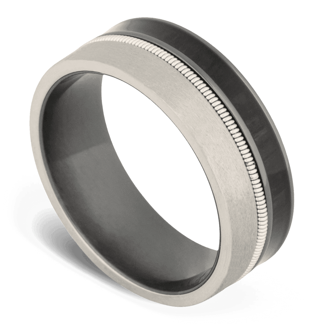 Men's Titanium Wedding Ring with 8mm Guitar String Band | Bonzerbands
