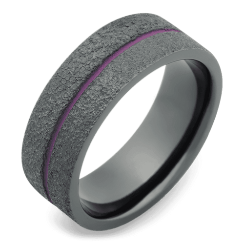 Men's Black Zirconium Wedding Ring with 8mm Purple Cerakote Band | Bonzerbands