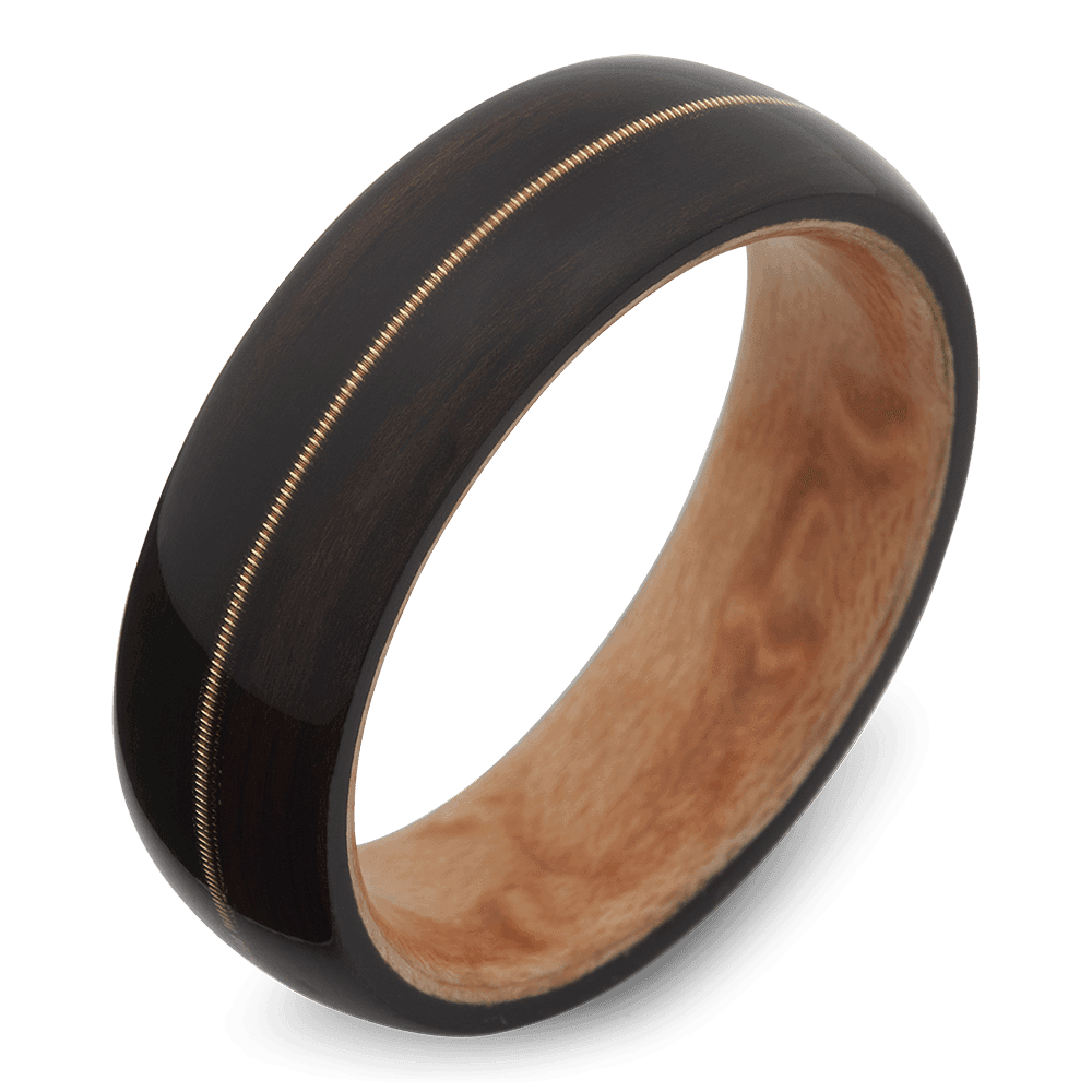 Men's Ebony Wood Wedding Ring with 8mm Guitar String Band | Bonzerbands