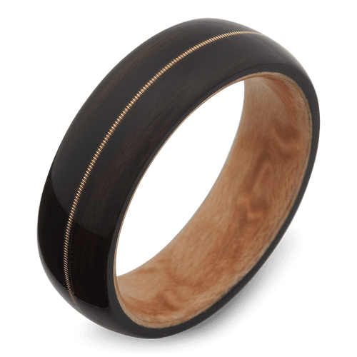 Men's Ebony Wood Wedding Ring with 8mm Guitar String Band | Bonzerbands