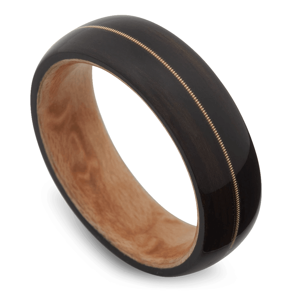 Men's Ebony Wood Wedding Ring with 8mm Guitar String Band | Bonzerbands