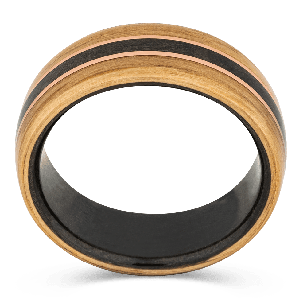 Men's Oak Whiskey Barrel Wedding Ring with 8mm Whiskey Barrel Copper Band | Bonzerbands