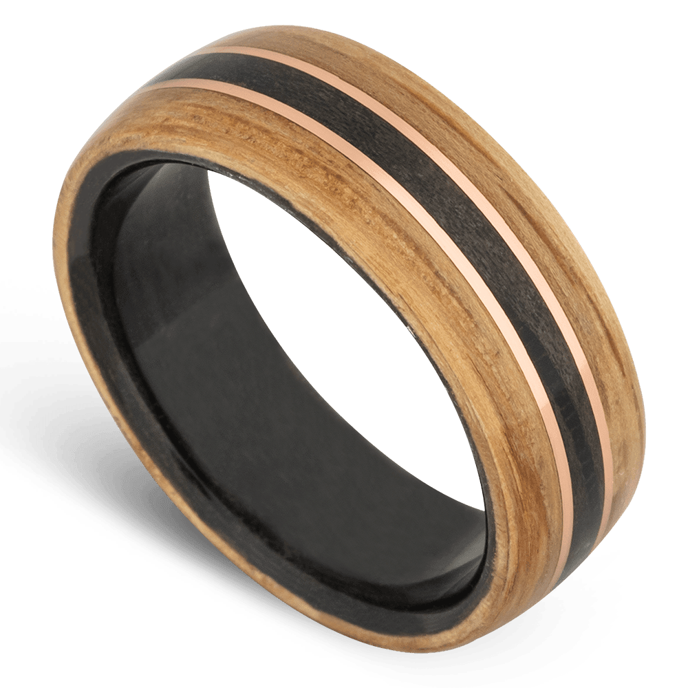 Men's Oak Whiskey Barrel Wedding Ring with 8mm Whiskey Barrel Copper Band | Bonzerbands
