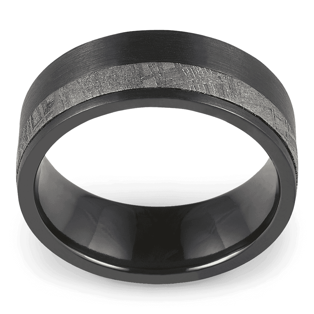 Men's Black Zirconium Wedding Ring with 8mm Blue Cerakote Band | Bonzerbands