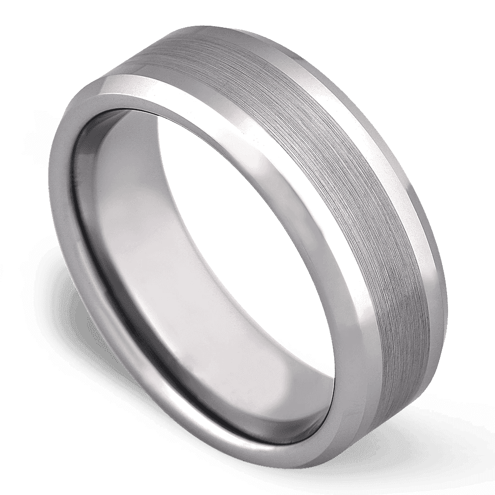 Men's Tungsten Wedding Ring with 8mm Beveled Edge Design Band | Bonzerbands