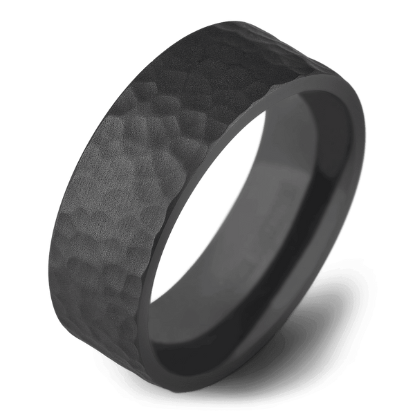 Men's Black Titanium Wedding Ring with 8mm Hammered Band