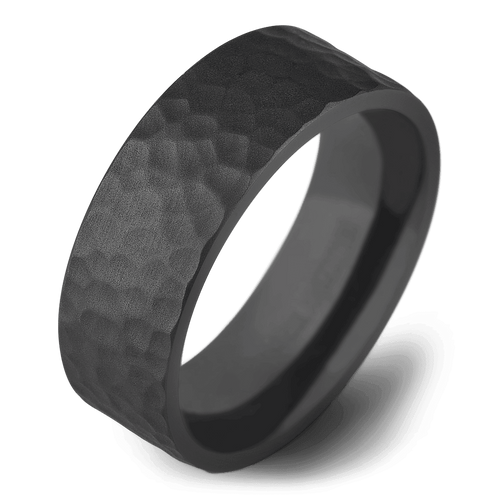 Men's Black Titanium Wedding Ring with 8mm Hammered Band