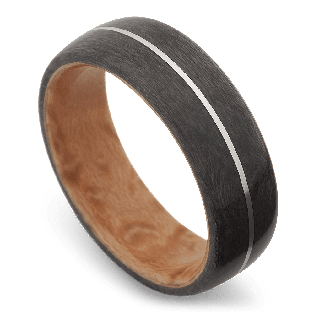 Men's Grey Maple Wood Wedding Ring with 8mm Sterling Silver Band | Bonzerbands