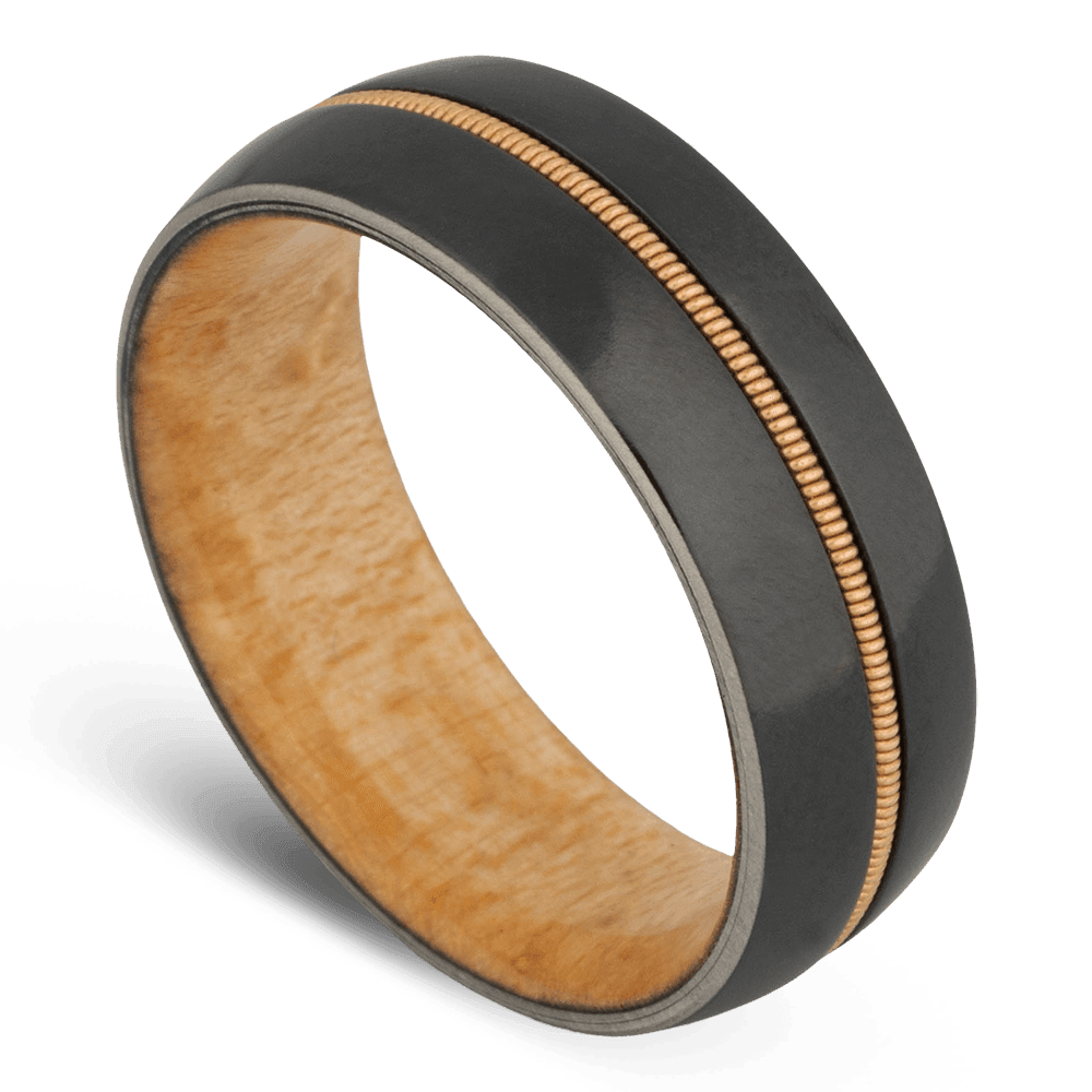 Men's Black Zirconium Wedding Ring with 8mm Guitar String Band | Bonzerbands