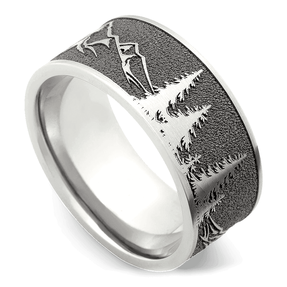 Men's Titanium Wedding Ring with 10mm Mountain Tree Details Band | Bonzerbands