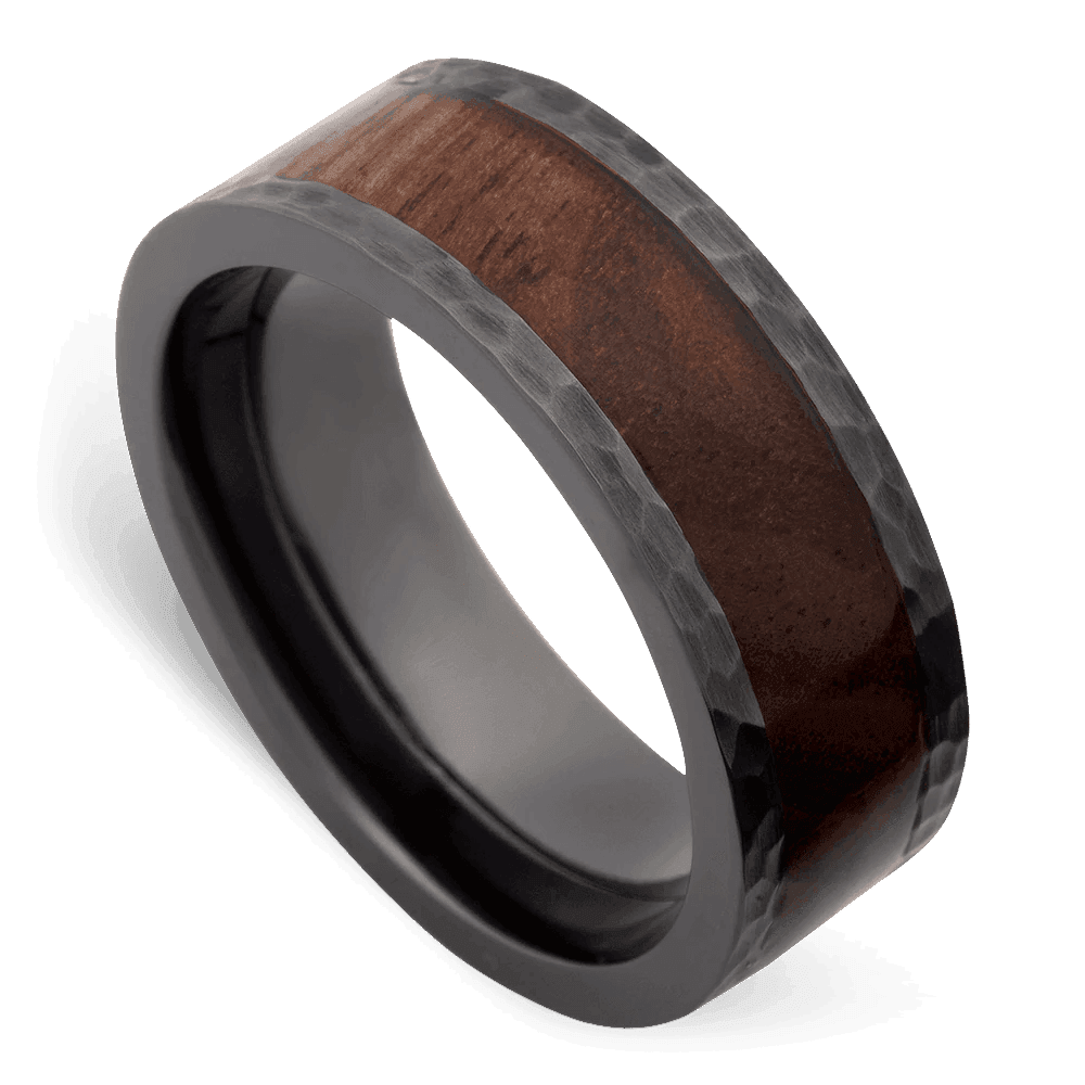 Men's Black Zirconium Wedding Ring with 8mm Sequoia Wood Band | Bonzerbands