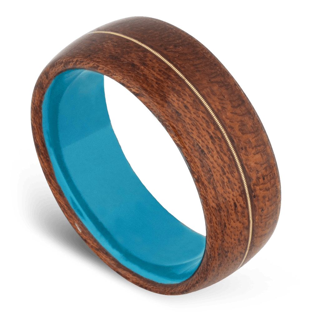 Men's Mahogany Wood Wedding Ring with 8mm Guitar String Band | Bonzerbands