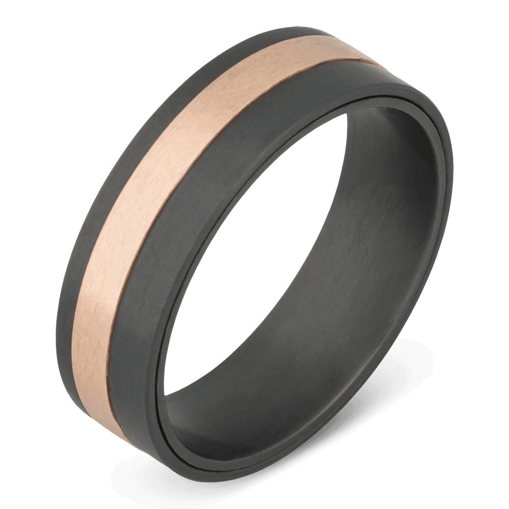 Men's Tantalum Wedding Ring with 7mm 14k Rose Gold Band | Bonzerbands