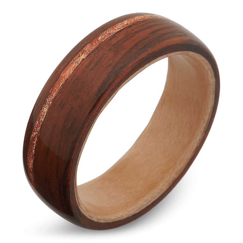 Men's Rosewood Wedding Ring with 8mm Rose Gold Band | Bonzerbands