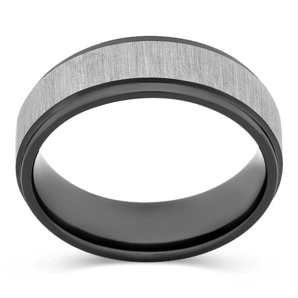 Men's Black Zirconium Wedding Ring with 7mm Silver Cross Band | Bonzerbands
