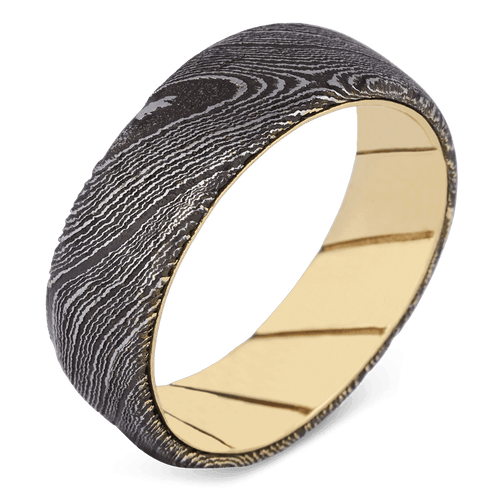 Men's Damascus Steel Wedding Ring with 8mm Solid Gold Band | Bonzerbands
