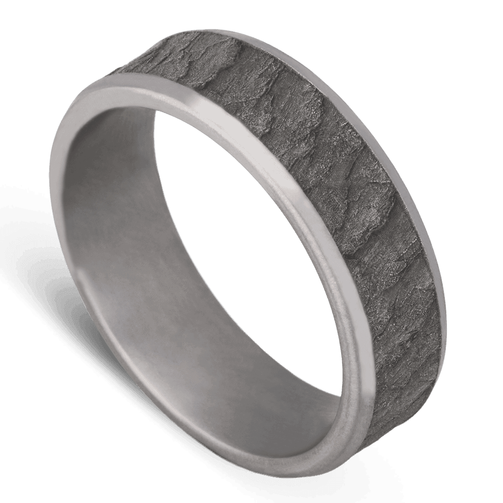 Men's Tantalum Wedding Ring with 7mm Lava Rock Pattern Band | Bonzerbands