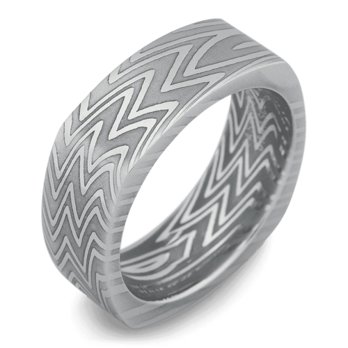 Men's Damascus Steel Wedding Ring with 8mm Square Design Band | Bonzerbands
